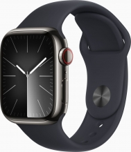 Apple Watch Series 9 (GPS + cellular) 41mm stainless steel graphite with sport wristlet M/L midnight 