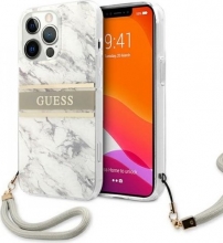 Guess Hard Cover Marble Stripe with strap for Apple iPhone 13 Pro Max grey 