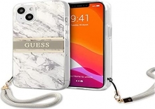 Guess Hard Cover Marble Stripe with strap for Apple iPhone 13 grey 