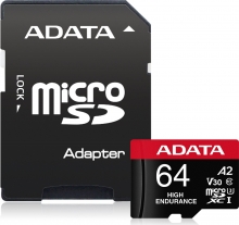 ADATA High-Endurance R100/W80 microSDXC 64GB Kit, UHS-I U3, A2, Class 10