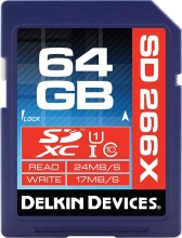 Delkin 266X R40/W20 SDXC 64GB, UHS-I U1, Class 10