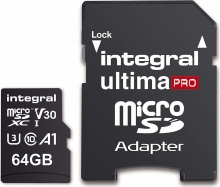 Integral Premium High Speed R100/W70 microSDXC 64GB Kit, UHS-I U3, A1, Class 10