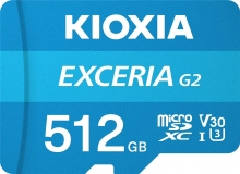 KIOXIA EXCERIA G2 R100/W50 microSDXC 512GB Kit, UHS-I U3, A1, Class 10