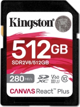 Kingston Canvas React Plus V60 R280/W150 SDXC 512GB, UHS-II U3, Class 10