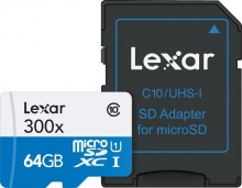 Lexar High-Performance 300x R45 microSDXC 64GB Kit, UHS-I, Class 10