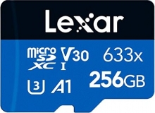 Lexar High-Performance 633x R100/W45 microSDXC 256GB Kit, UHS-I U3, A1, Class 10