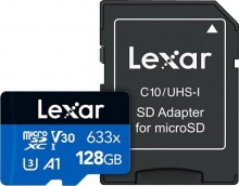 Lexar High-Performance 633x R100/W45 microSDXC 128GB Kit, UHS-I U3, A1, Class 10