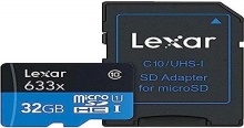 Lexar High-Performance 633x R100 microSDHC 32GB Kit, UHS-I U1, A1, Class 10
