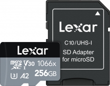 Lexar Professional 1066x Silver Series R160/W70 microSDXC 256GB Kit, UHS-I U3, A2, Class 10
