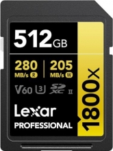 Lexar Professional 1800x Gold Series R270/W180 SDXC 512GB, UHS-II U3, Class 10