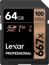 Lexar Professional 667x R100/W90 SDXC 64GB, UHS-I U3, Class 10