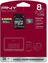 PNY High Performance R50/W20 microSDHC 8GB Kit, UHS-I, Class 10