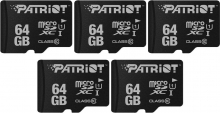 Patriot LX R80 microSDXC 64GB, UHS-I U1, Class 10, 5er-Pack