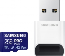 Samsung PRO Plus R180/W130 microSDXC 256GB USB-Kit, UHS-I U3, A2, Class 10