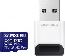 Samsung PRO Plus R180/W130 microSDXC 512GB USB-Kit, UHS-I U3, A2, Class 10