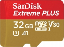 SanDisk Extreme PLUS R100/W90 microSDHC 32GB Kit, UHS-I U3, A1, Class 10