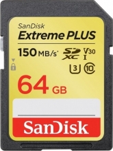 SanDisk Extreme PLUS R150/W70 SDXC 64GB, UHS-I U3, Class 10