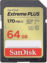 SanDisk Extreme PLUS R170/W80 SDXC 64GB, UHS-I U3, Class 10