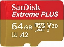 SanDisk Extreme PLUS R200/W90 microSDXC 64GB Kit, UHS-I U3, A2, Class 10