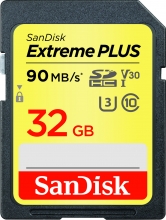 SanDisk Extreme PLUS R90/W60 SDHC 32GB, UHS-I U3, Class 10