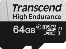 Transcend High Endurance 350V R95/W45 microSDXC 64GB Kit, UHS-I U1, Class 10