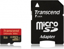 Transcend Ultimate R90/W25 microSDHC 8GB Kit, UHS-I, Class 10