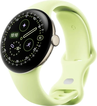 Google pixel Watch 4 (LTE) 41mm Champagne Gold with sport wristlet Lemongrass