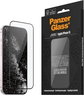 PanzerGlass Ceramic Screen Protector ultra wide Fit with EasyAligner для Apple iPhone 15