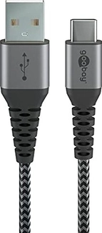 Wentronic USB-C to USB-A textile кабель with metal plugn 1.0m grey/silver