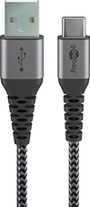 Wentronic USB-C to USB-A textile кабель with metal plugn 1.0m grey/silver