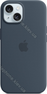 Apple silicone case with MagSafe for iPhone 15 sturmblau 