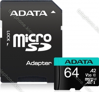 ADATA Premier Pro R100/W80 microSDXC 64GB Kit, UHS-I U3, A2, Class 10