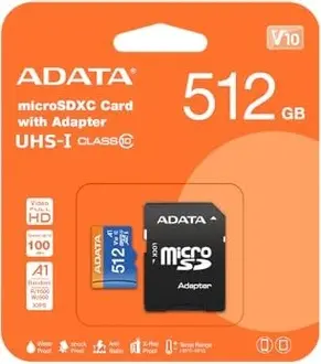 ADATA Premier R100/W25 microSDXC 512GB Kit, UHS-I U1, A1, Class 10