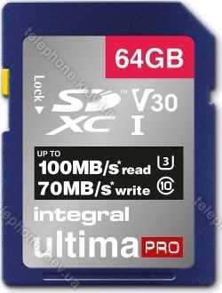 Integral ultima PRO R100/W70 SDXC 64GB, UHS-I U3, Class 10