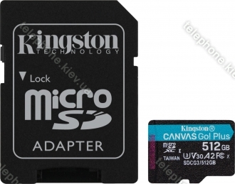Kingston Canvas Go! Plus R170/W90 microSDXC 512GB Kit, UHS-I U3, A2, Class 10