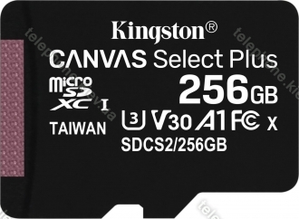 Kingston Canvas Select Plus R100/W85 microSDXC 256GB, UHS-I U3, A1, Class 10
