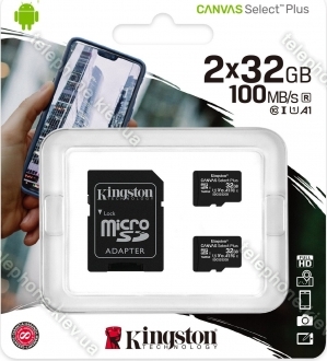 Kingston Canvas Select Plus R100 microSDHC 32GB Kit, UHS-I U1, A1, Class 10, 2er-Pack