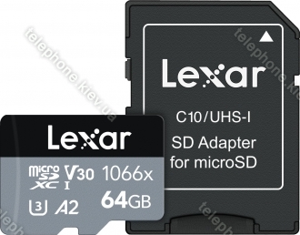 Lexar Professional 1066x Silver Series R160/W70 microSDXC 64GB Kit, UHS-I U3, A2, Class 10