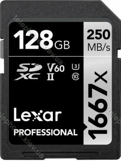 Lexar Professional 1667x Silver Series R250/W120 SDXC 128GB, UHS-II U3, Class 10