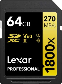 Lexar Professional 1800x Gold Series R280/W210 SDXC 64GB, UHS-II U3, Class 10