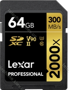 Lexar Professional 2000x Gold Series R300/W260 SDXC 64GB, UHS-II U3, Class 10