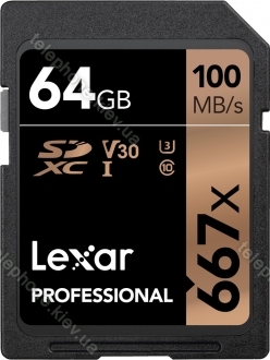 Lexar Professional 667x R100/W90 SDXC 64GB, UHS-I U3, Class 10