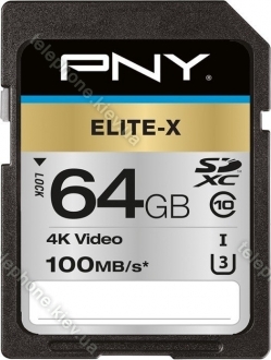 PNY Elite-X R100 SDXC 64GB, UHS-I U3, Class 10