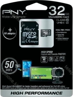 PNY High Performance R50/W20 microSDHC 32GB Kit, UHS-I, Class 10