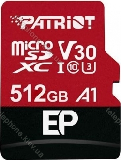 Patriot EP R90/W80 microSDXC 512GB Kit, UHS-I U3, A1, Class 10