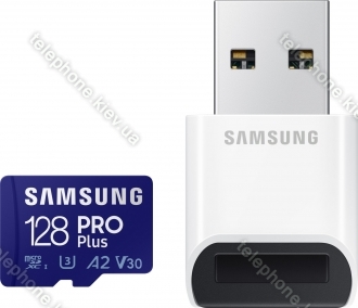 Samsung PRO Plus R160/W120 microSDXC 128GB USB-Kit, UHS-I U3, A2, Class 10