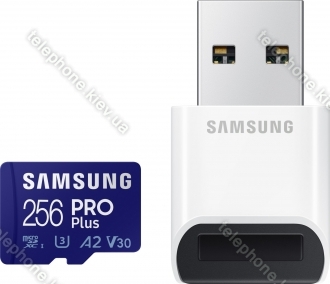 Samsung PRO Plus R160/W120 microSDXC 256GB USB-Kit, UHS-I U3, A2, Class 10