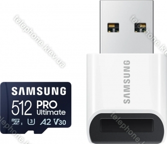 Samsung PRO Ultimate R200/W130 microSDXC 512GB USB-Kit, UHS-I U3, A2, Class 10