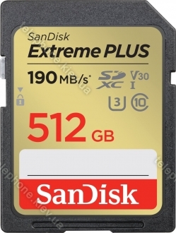 SanDisk Extreme PLUS R190/W130 SDXC 512GB, UHS-I U3, Class 10