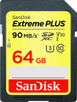 SanDisk Extreme PLUS R90/W60 SDXC 64GB, UHS-I U3, Class 10